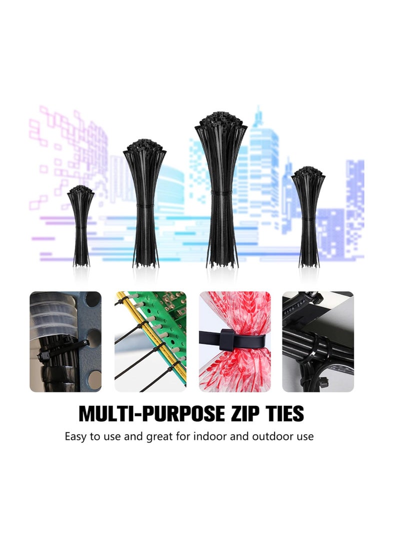 Cable Zip Ties,400 Pack Black Assorted Sizes 12+8+6+4 Inch,Multi-Purpose Self-Locking Nylon Cable Cord Management ,Plastic Wire Ties for Home,Office,Garden,Workshop.