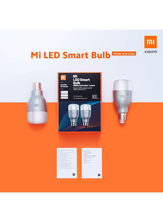 2-Piece E27 Global Version Smart Colourful LED Bulb Set White/Grey