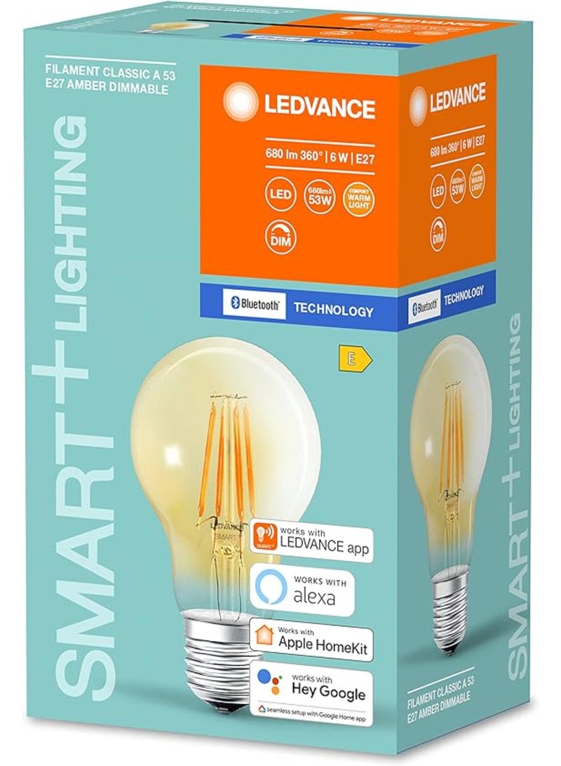 LEDVANCE LED lamp E27 Warm White 2500 K 5.50 W Replacement for 45 W Incandescent Bulb Smart+ Filament Classic Dimmable