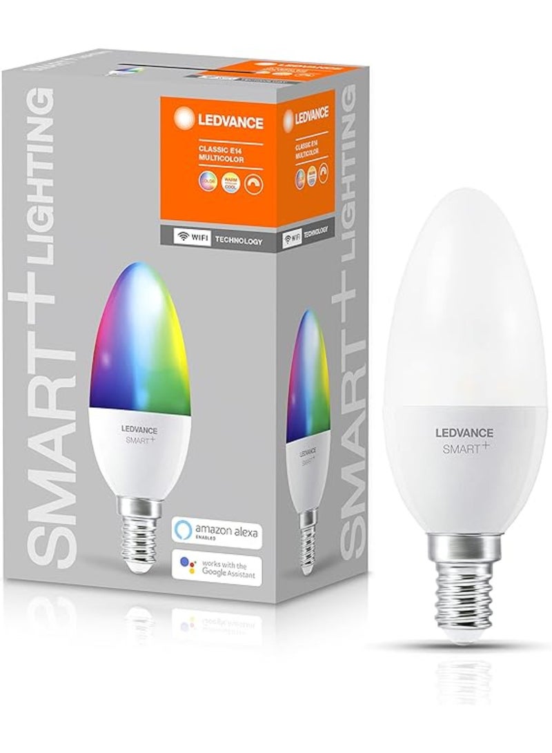 LEDVANCE Smart LEDLamp with WiFi Technology, Base: E14, Di mmable, Tunable White (2700-6500K), RGB Colors Changeable, Replaces Incandescent Lamps with 40 W, SMART+ WiFi Candle Multicolour, 1-Pack