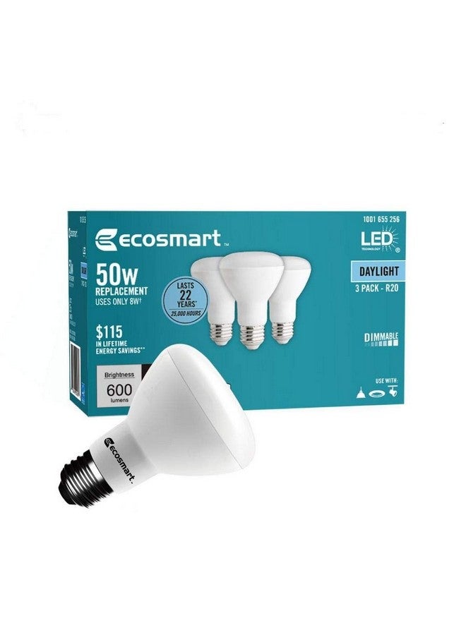 (3 Pack) Ecosmart R20 Daylight Led Dimmable 600 Lumen 5000K 8 Watt (50 Watt Equivalent) Light Bulb E26 Medium Base