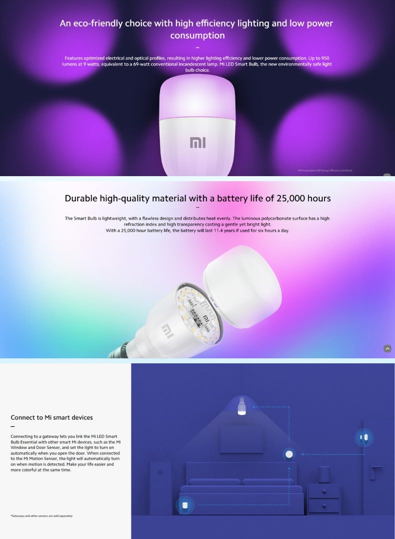 2Pcs Mi Smart Led Bulb Colorful 950 Lumens 9W Bulb Voice Control, Works With Alexa And Google Assistant (Upgraded Version)