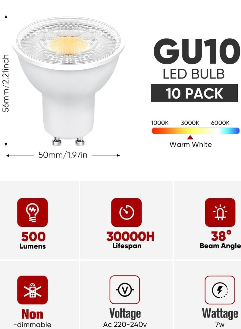 GU10 LED Bulbs10 Packs Warm White Non Dimmable Energy Saving Spotlight Bulbs Halogen LED Light Bulbs Equivalent 38° Beam Angle
