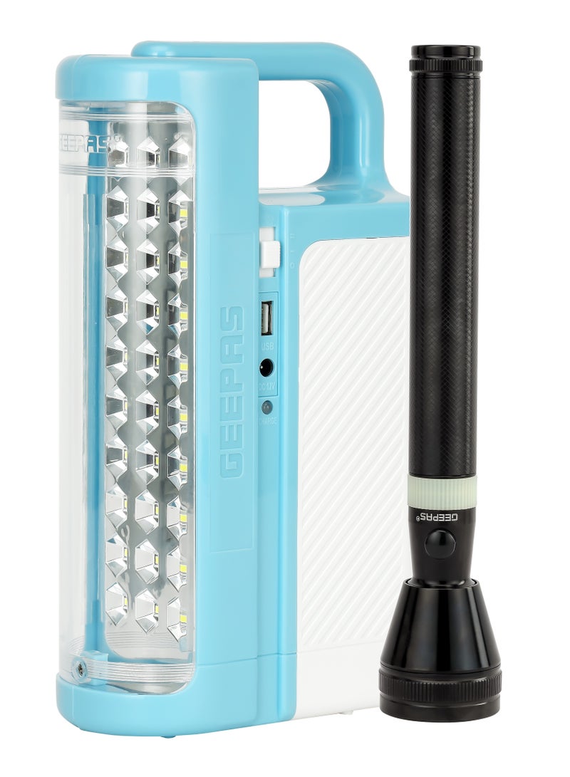 2-in-1 Combo Pack Rechargeable LED Lantern and Flashlight | Portable and Lightweight | Energy Efficient Design and Extended Battery Light | Aluminum Housing, Ni-Cd and Lead-Acid Battery Operated | 2 Years Warranty GEFL51029