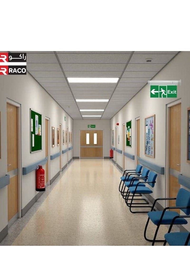RACO RR Escape LED Sign Emergency Exit Light with Battery Backup , Acrylic Clear Panel Exit Sign (Exit Left)