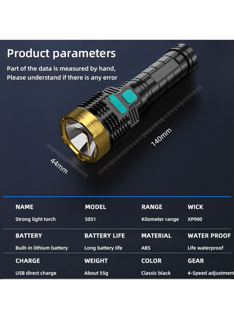 Outdoor Portable Flashlight Rechargeable Multi-function Torch for Emergency Camping and Outdoor Camping