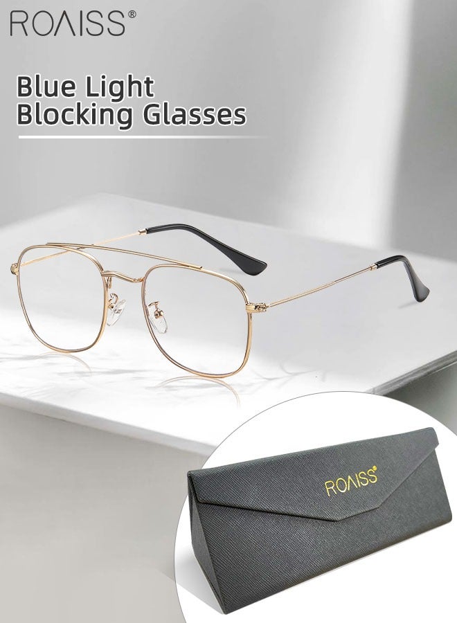 Blue Light Blocking Glasses Blue Light Filter Computer Reading Gaming TV Phones Square Eyeglasses Fashion Anti Eyestrain Headache Eyewear for Men Women Gold 54mm