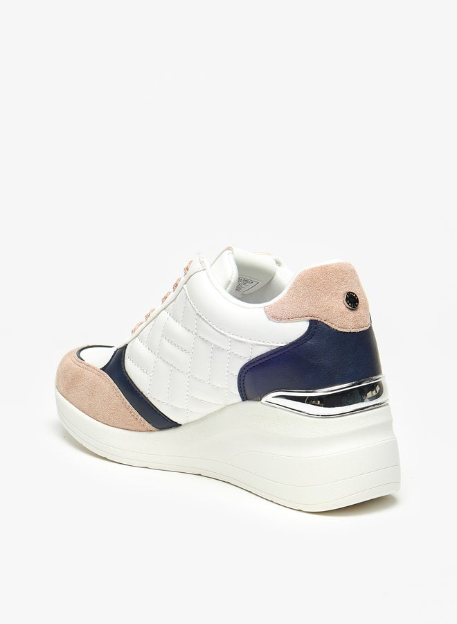 Panelled Wedge High Cut Sneakers with Lace-Up Closure