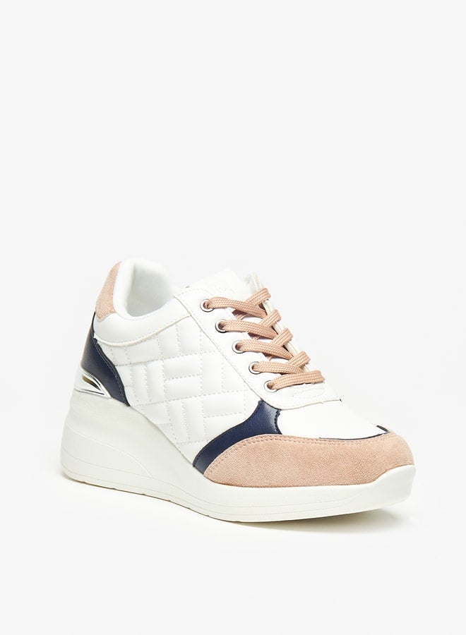 Panelled Wedge High Cut Sneakers with Lace-Up Closure