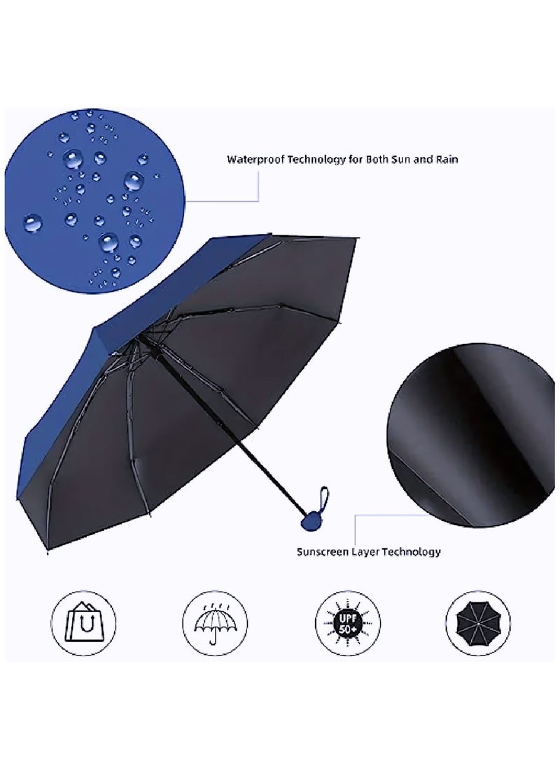 Portable UV Protection Umbrella - windproof, small - compact, lightweight, sturdy, mini, folding and portable for men and women, 5-foldlightweightseries-6bones+capsules (Navy Blue)