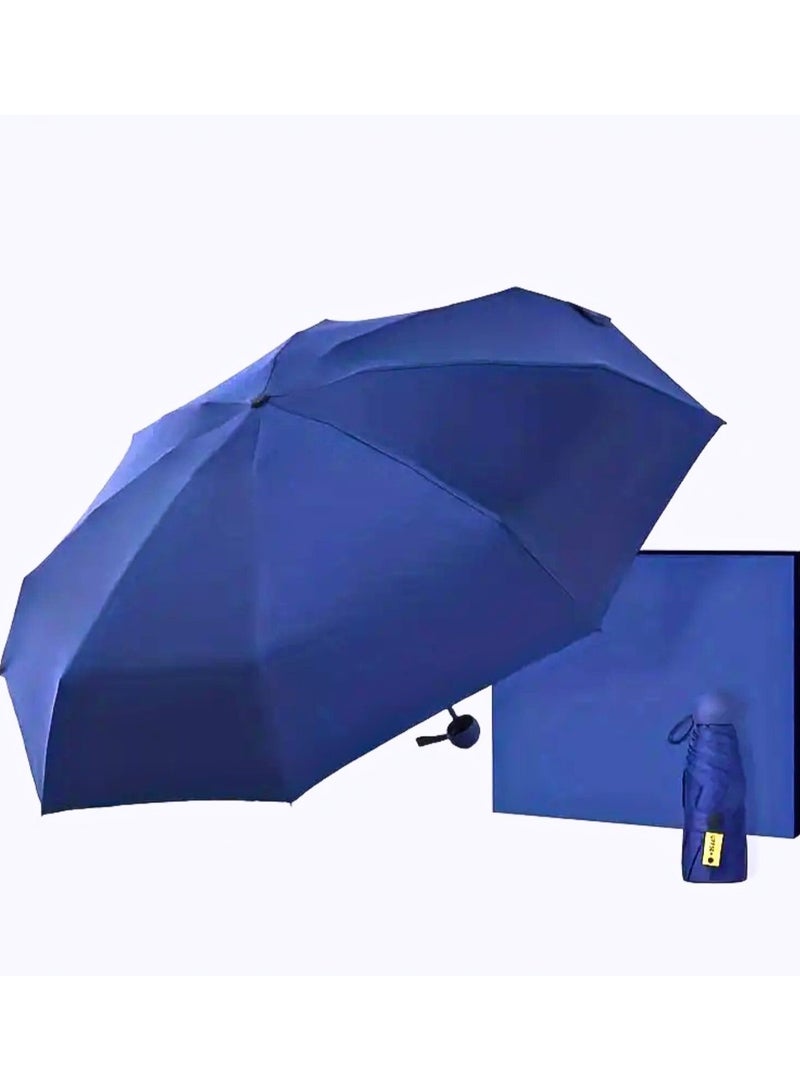 Portable UV Protection Umbrella - windproof, small - compact, lightweight, sturdy, mini, folding and portable for men and women, 5-foldlightweightseries-6bones+capsules (Navy Blue)