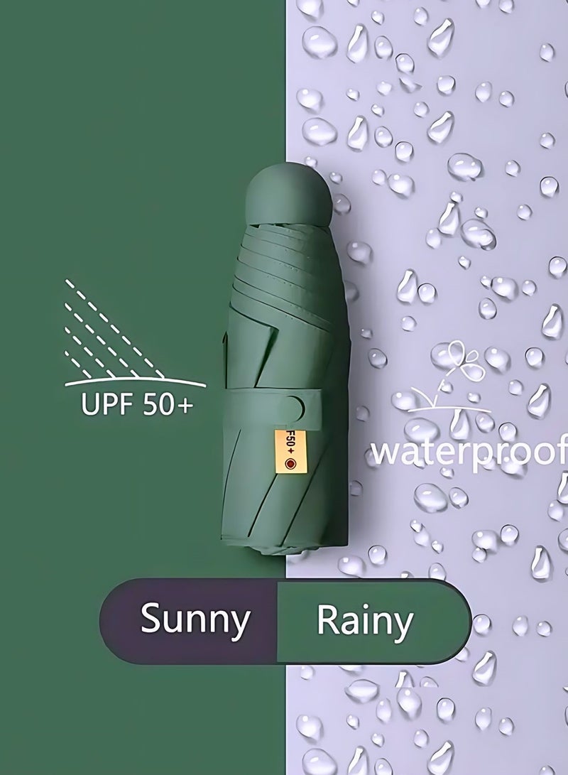 Portable UV Protection Umbrella - windproof, small - compact, lightweight, sturdy, mini, folding and portable for men and women, 5-foldlightweightseries-6bones+capsules (Dark Green)