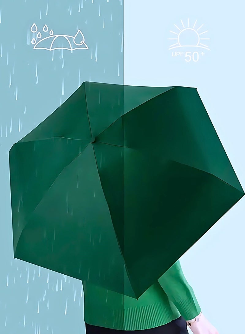 Portable UV Protection Umbrella - windproof, small - compact, lightweight, sturdy, mini, folding and portable for men and women, 5-foldlightweightseries-6bones+capsules (Dark Green)