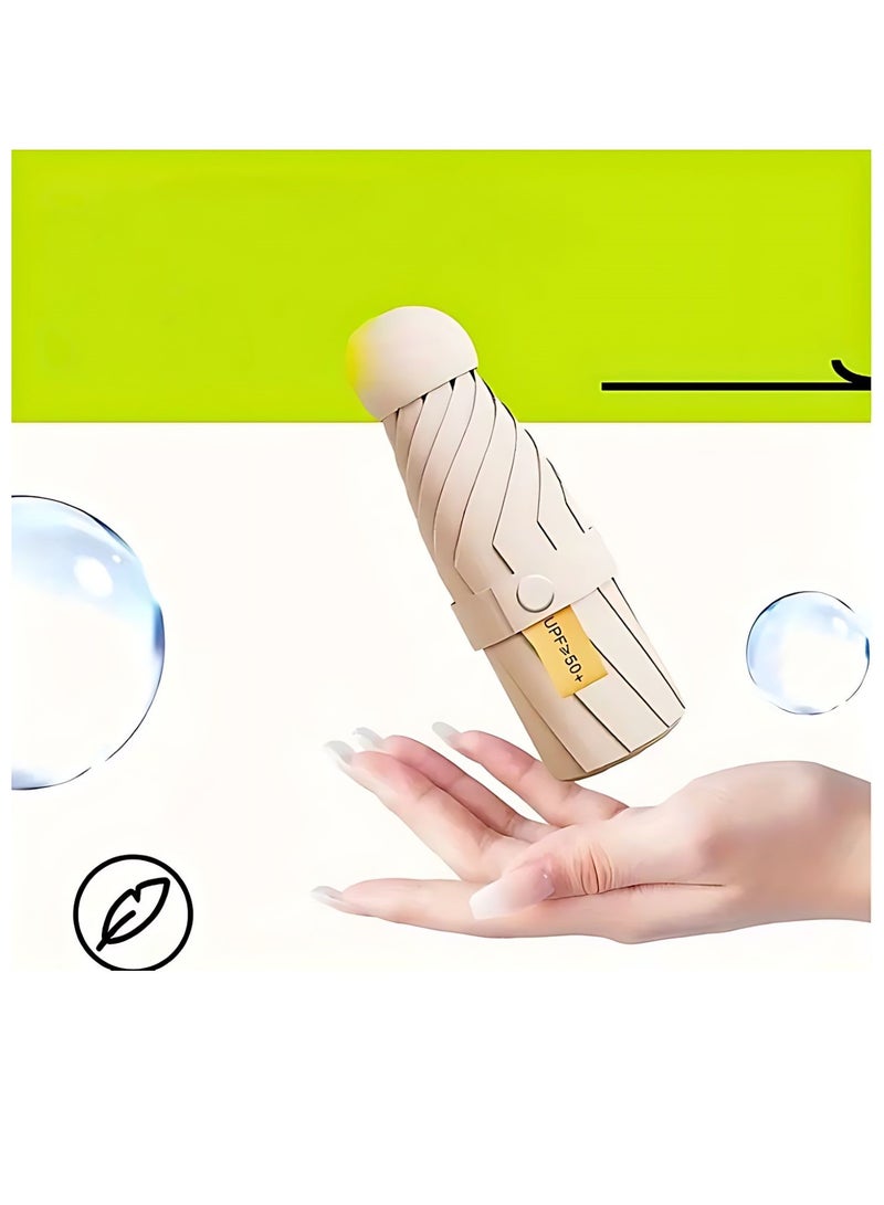 Portable UV Protection Umbrella - windproof, small - compact, lightweight, sturdy, mini, folding and portable for men and women, 5-foldlightweightseries-6bones+capsules ( Off White )