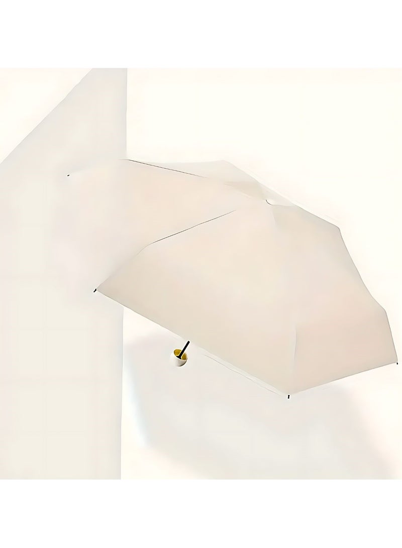 Portable UV Protection Umbrella - windproof, small - compact, lightweight, sturdy, mini, folding and portable for men and women, 5-foldlightweightseries-6bones+capsules ( Off White )