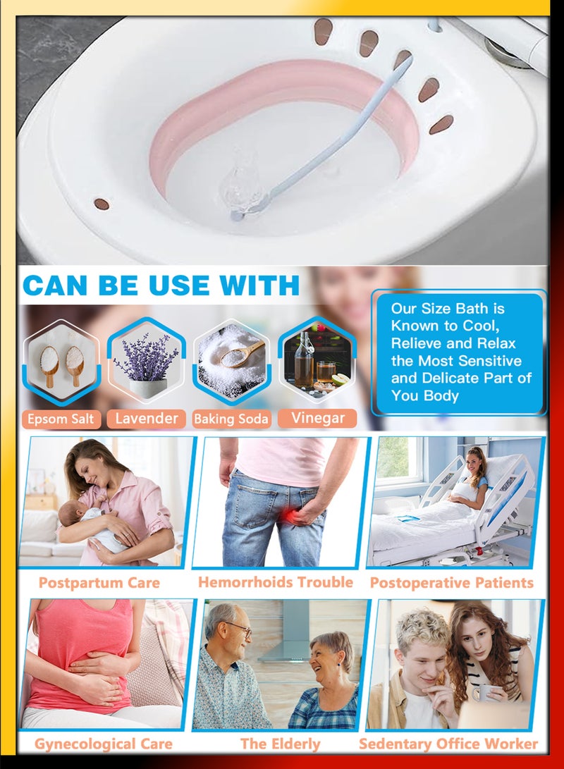 Foldable Sitz Bath For Toilet Seat Soothes Hemorrhoids And Perineum Postpartum Care Pregnant Women Perineal Care Yoni Steam Collapsible Basin Flusher Hose Drain Holes Wider Seating Area Deeper Bowl