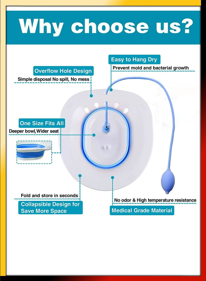 Foldable Sitz Bath For Toilet Seat Soothes Hemorrhoids And Perineum Postpartum Care Pregnant Women Perineal Care Yoni Steam Collapsible Basin Flusher Hose Drain Holes Wider Seating Area Deeper Bowl