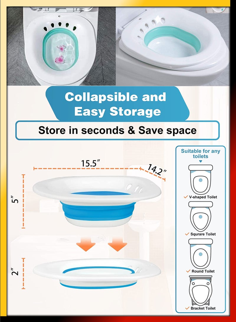 Foldable Sitz Bath For Toilet Seat Soothes Hemorrhoids And Perineum Postpartum Care Pregnant Women Perineal Care Yoni Steam Collapsible Basin Flusher Hose Drain Holes Wider Seating Area Deeper Bowl