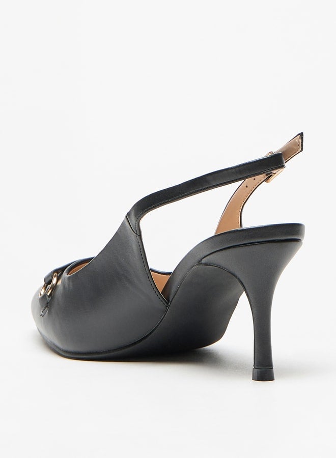 Logo Accent Pointed Toe Slingback Shoes with Stiletto Heel