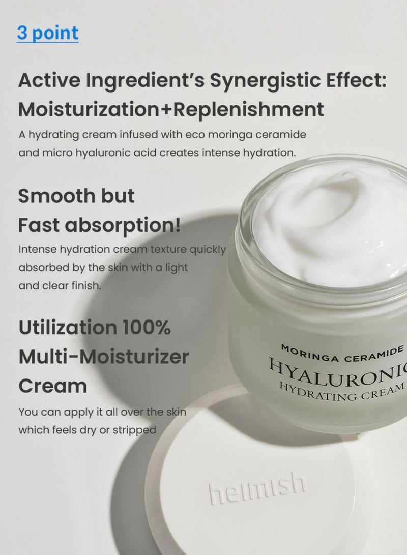 Moringa Ceramide Hyaluronic Hydrating Cream 50ml - Rich Moisturizing Cream with Ceramides and Hyaluronic Acid for Deep Hydration