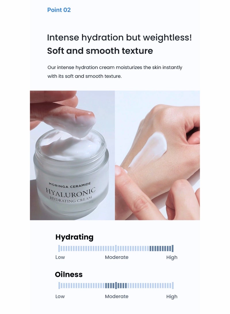 Moringa Ceramide Hyaluronic Hydrating Cream 50ml - Rich Moisturizing Cream with Ceramides and Hyaluronic Acid for Deep Hydration