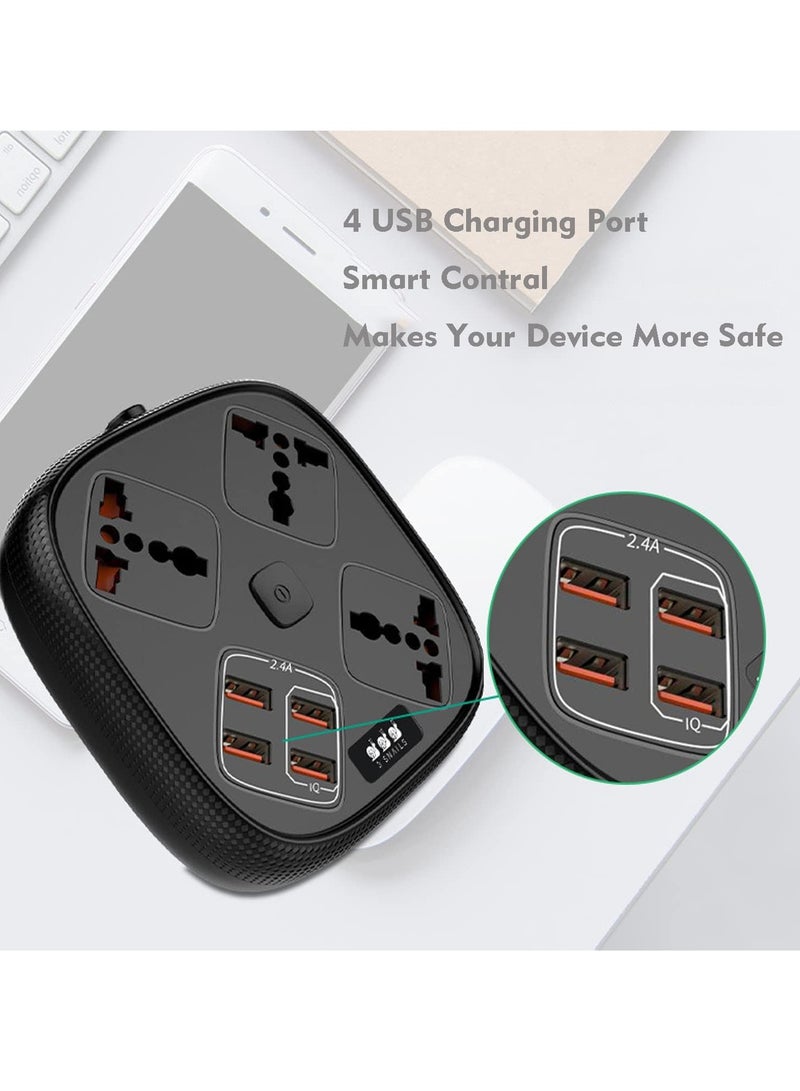 Power Strip Surge Protector with USB + Type C- Extension Cord Flat Plug with Widely 3 AC Outlet and 4 USB, Small Desktop Station with 6 ft Power Cord, Compact Socket for Travel, Home and Office