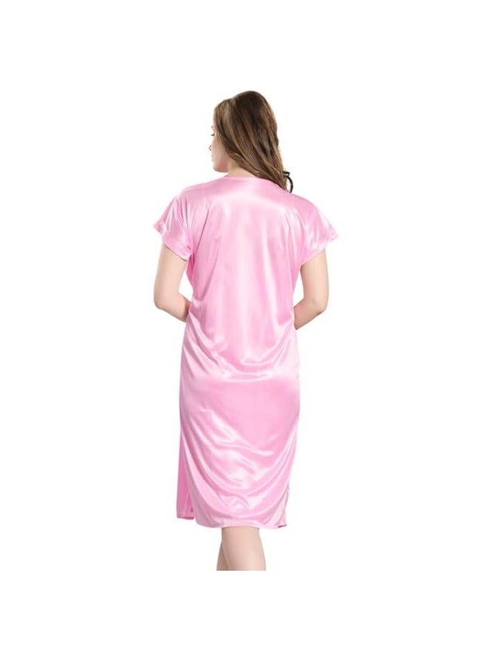 Women's Satin Solid Knee Length Nighty