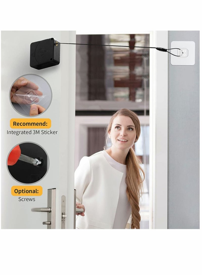 Door Closer, Punch-Free Automatic Sensor Door Closer Plus, Forceful Automatic Door Closer, Punch Free Door Closer Built in Buffer, for Family Doors, Wardrobe, Window, 1200g 4.9FT (1 Pack Black)