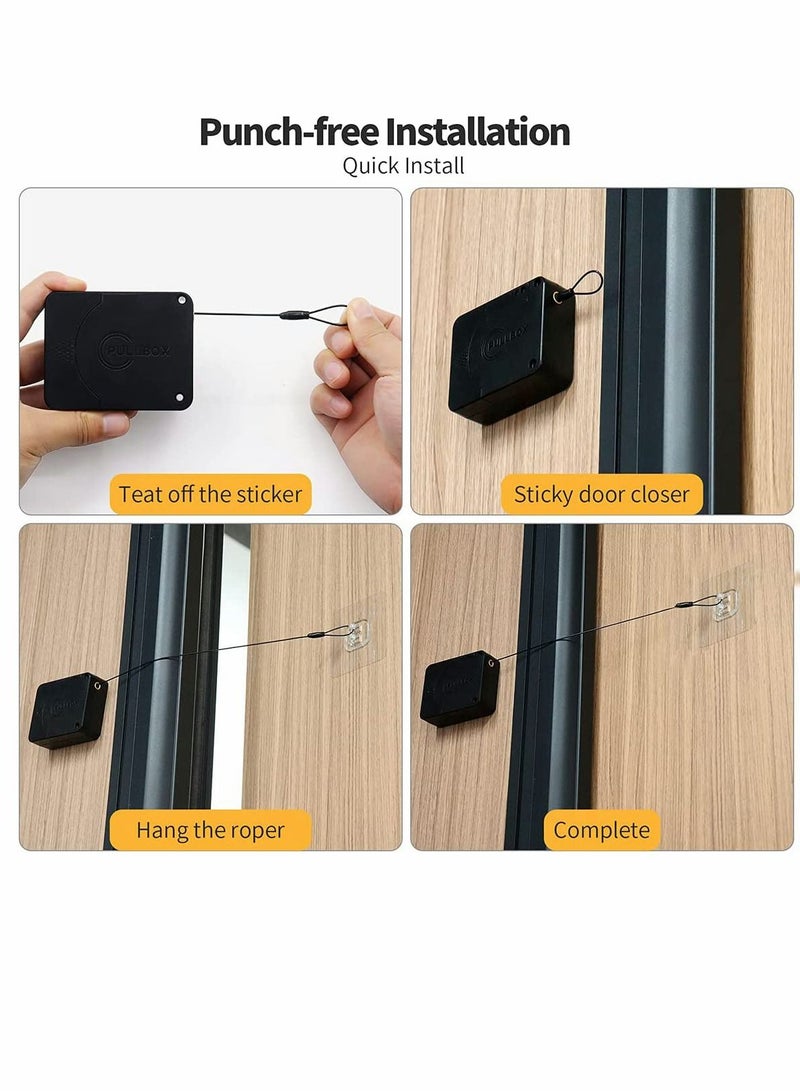 Door Closer, Punch-Free Automatic Sensor Door Closer Plus, Forceful Automatic Door Closer, Punch Free Door Closer Built in Buffer, for Family Doors, Wardrobe, Window, 1200g 4.9FT (1 Pack Black)