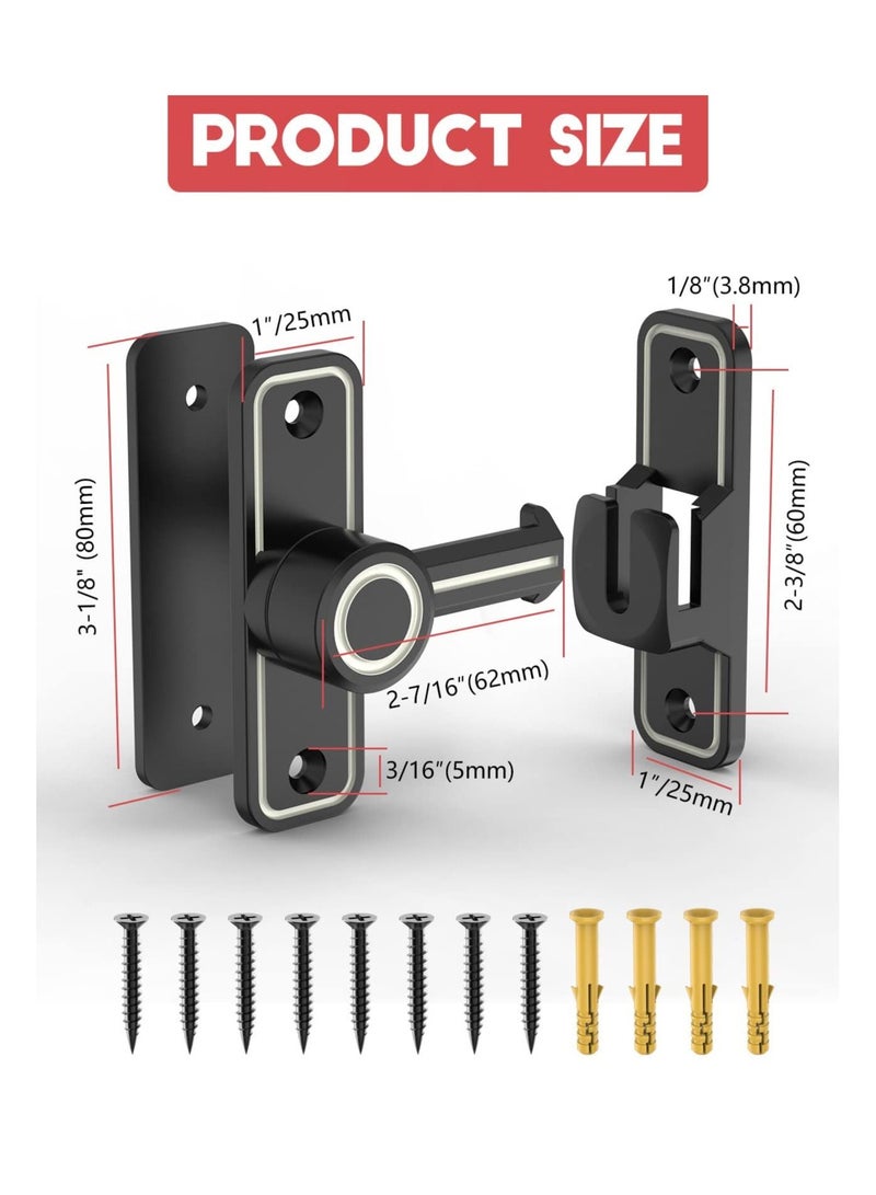 Sliding Barn Door Locks and Latches Hardware 90 Degree Right Angle Heavy Duty Gate Flip Latch Safety Bolt Home Security Lock for Bathroom Garage Bedroom Cabinet