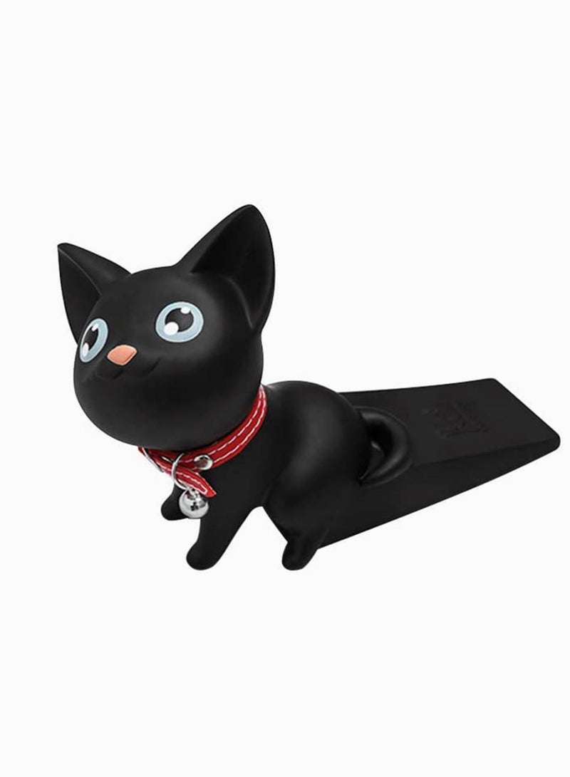 Door Stopper, Cute Cat Stopper Stop Silicone Stops Style Wedge for Home and Office Black Cat, Works on All Surfaces, Non Scratching, Strong Grip (Black)