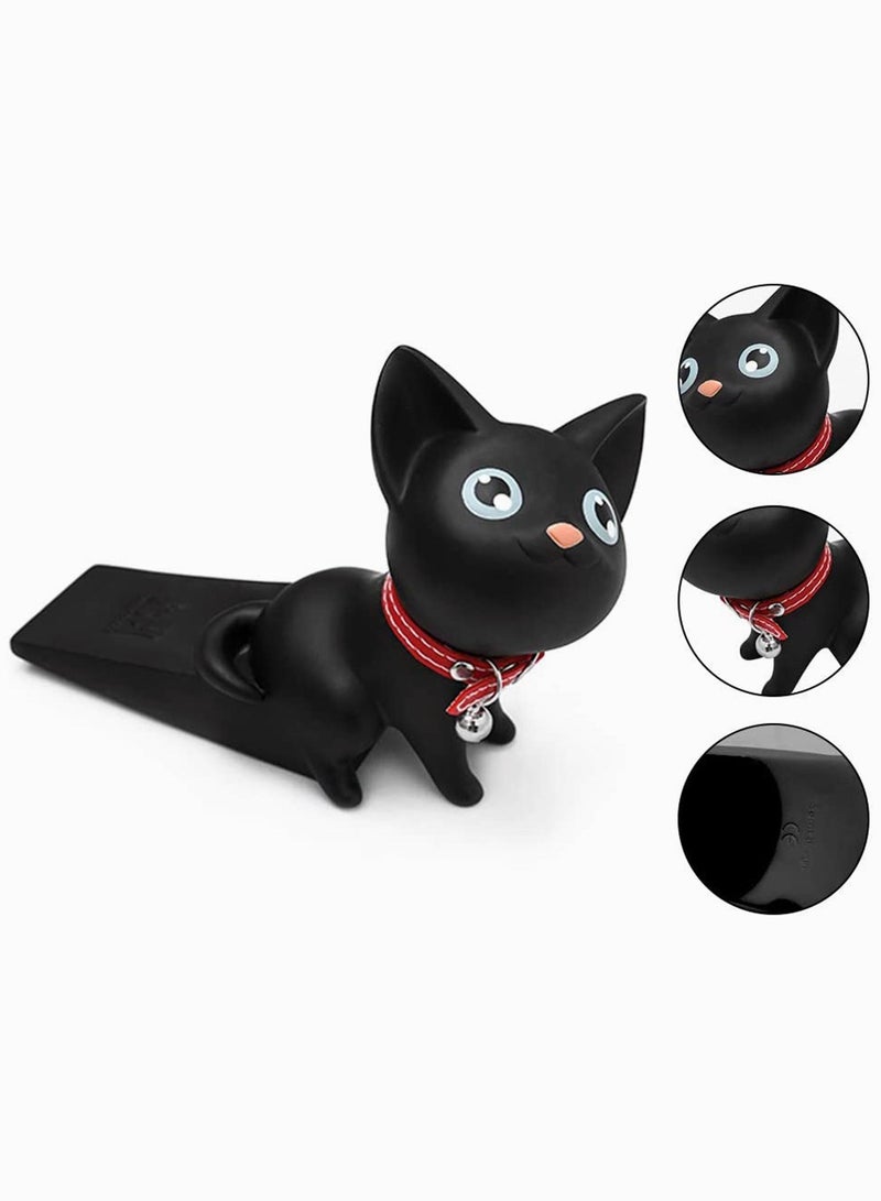 Door Stopper, Cute Cat Stopper Stop Silicone Stops Style Wedge for Home and Office Black Cat, Works on All Surfaces, Non Scratching, Strong Grip (Black)