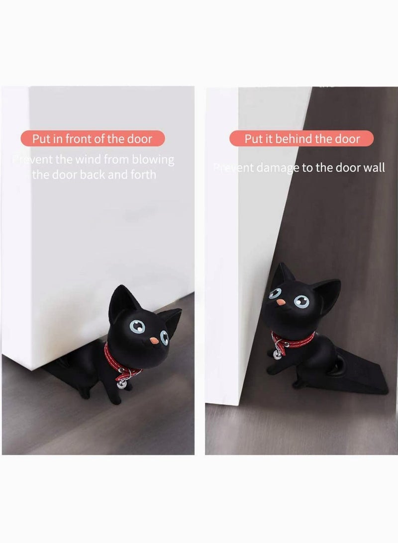 Door Stopper, Cute Cat Stopper Stop Silicone Stops Style Wedge for Home and Office Black Cat, Works on All Surfaces, Non Scratching, Strong Grip (Black)