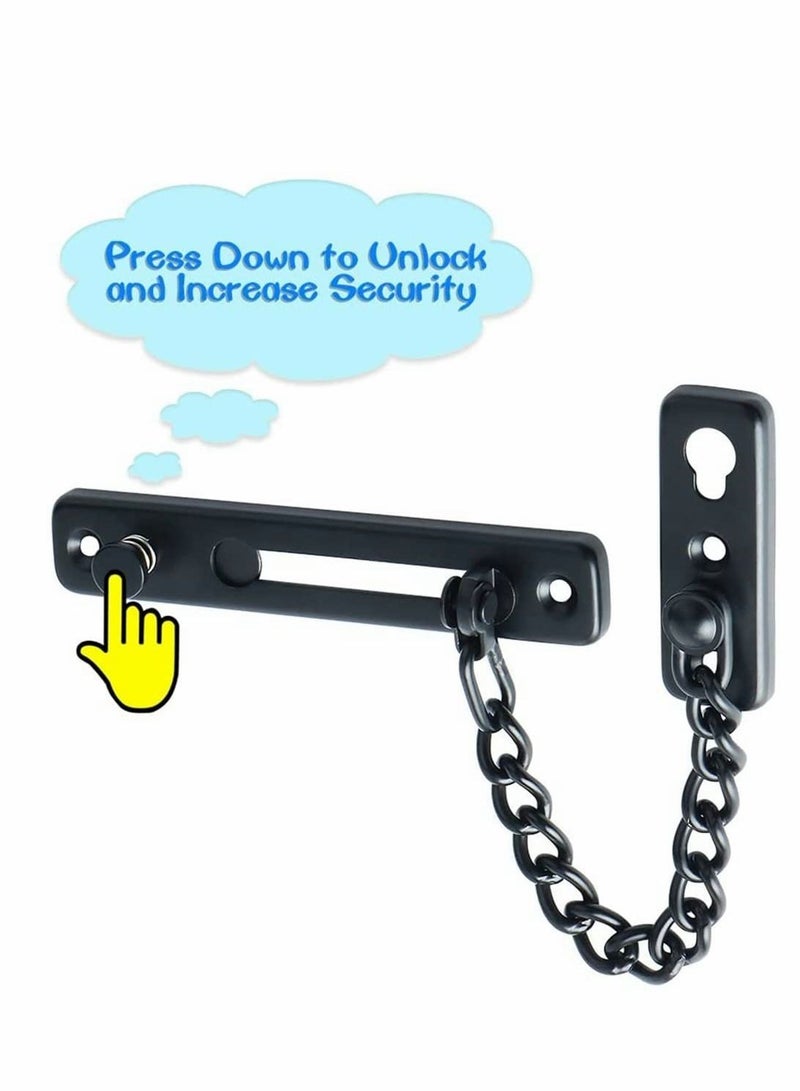 Stainless Steel Chain Door Guard with Spring Anti-Theft Press Lock, Punch Free Bedroom Home Apartment Hotel Security Sliding Safety Lock Easy Installation