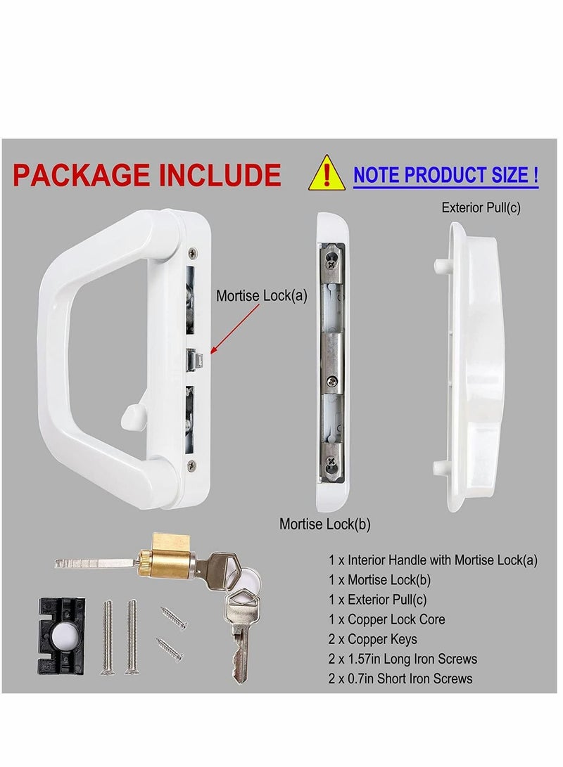 Sliding Patio Door Handle Set Replace Old or Damaged Handles Quickly And Easily White Diecast Mortise Style with Keyed Fits 4-15/16”Hole Spacing