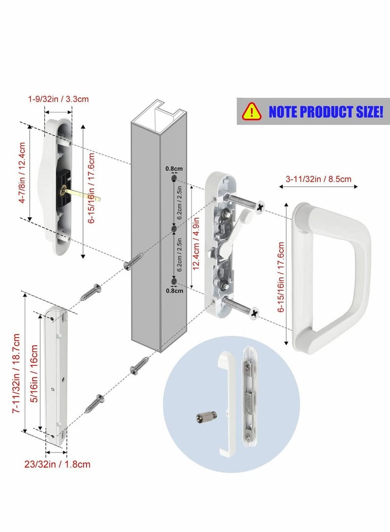 Sliding Patio Door Handle Set Replace Old or Damaged Handles Quickly And Easily White Diecast Mortise Style with Keyed Fits 4-15/16”Hole Spacing