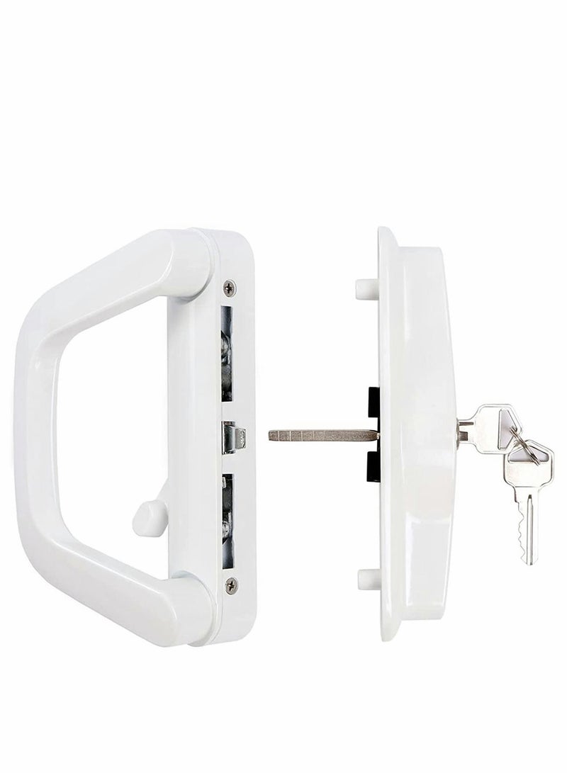 Sliding Patio Door Handle Set Replace Old or Damaged Handles Quickly And Easily White Diecast Mortise Style with Keyed Fits 4-15/16”Hole Spacing