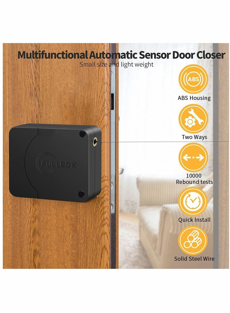 Door Closer, Punch-Free Automatic Sensor Closer Plus, Forceful Punch Free Built in Buffer, for Family Doors, Wardrobe, Window, 1200g 4.9FT (1 Pack Black)