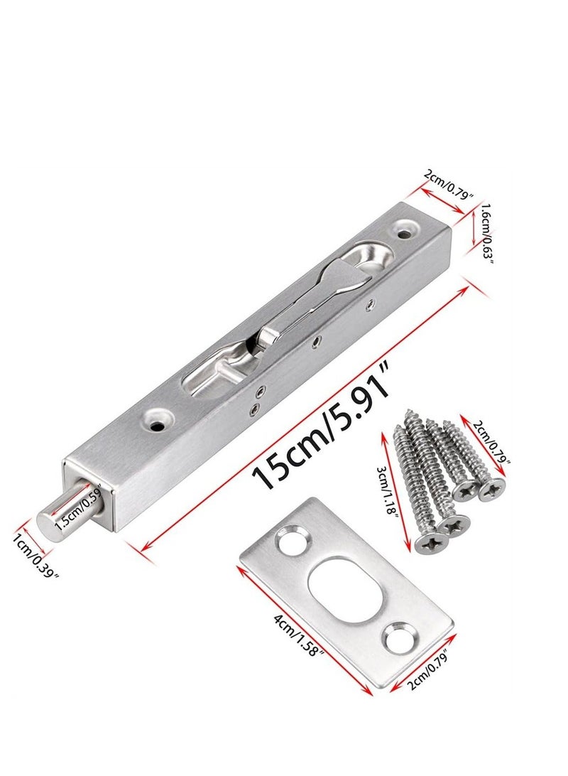 6 Inch Door Bolts, Stainless Steel Concealed Security French Locks with Hardwares, Metal Flush Latch Bolts for Composite Wood Double Dummy Door, 2 Pcs