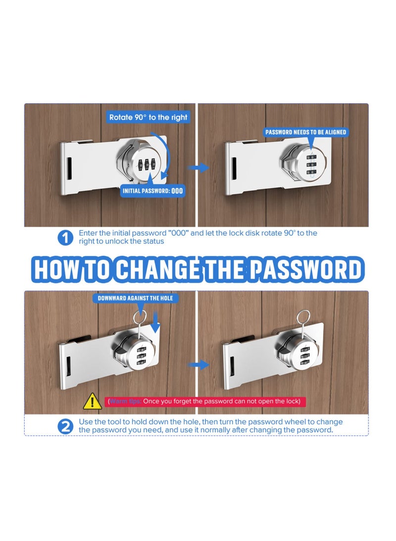 Household Cabinet Password Locks, Door Combination Lock,Door Lock Clasp w/Screws for Cabinet, Privacy can use Cabinet,Mailbox,Pet Doors,Office File Lock(Silver)