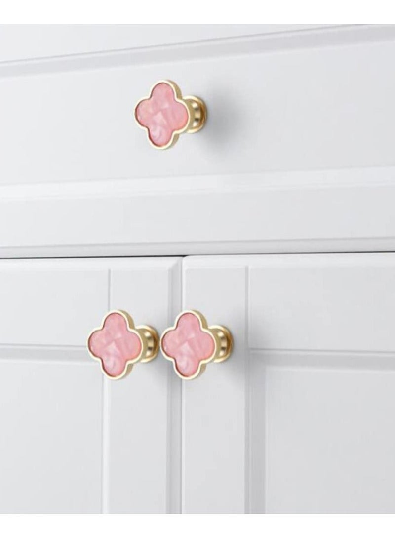 6 Pcs Clover Knobs Dresser Cabinets Kitchen Cupboard Pulls Drawer Wardrobe Shoe Cabinet Jewelry Box Furniture Coffee Table Single Hole Door Handles(Pink)