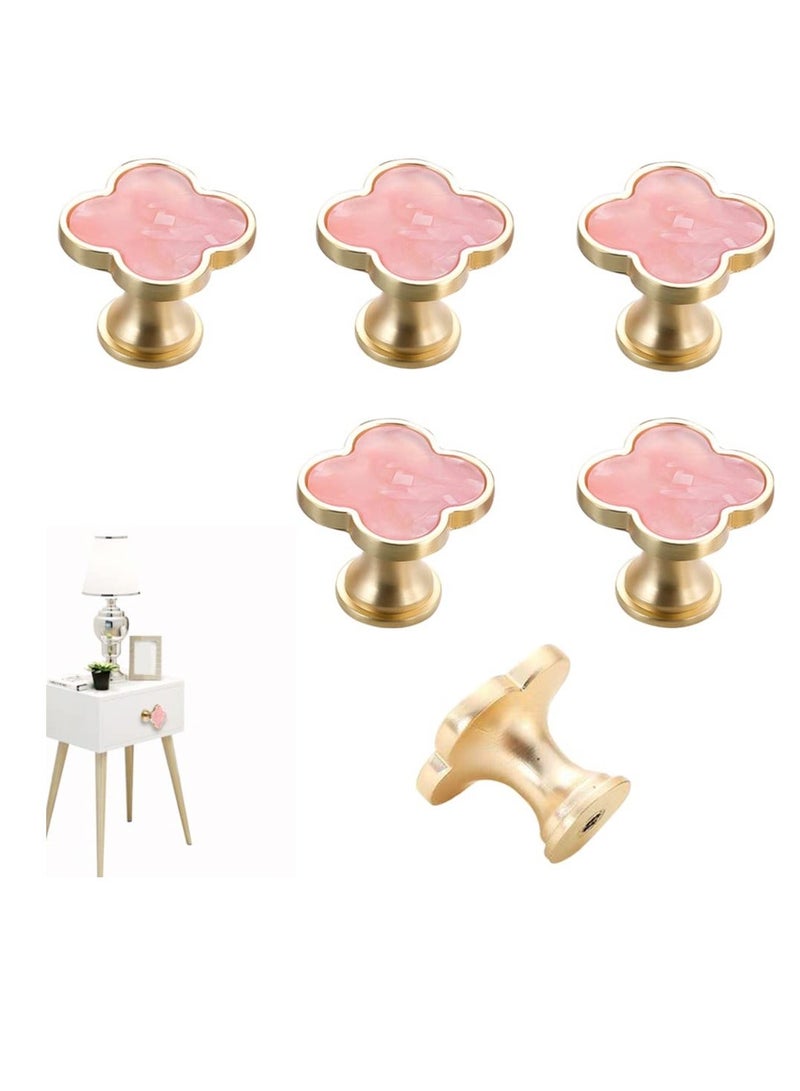 6 Pcs Clover Knobs Dresser Cabinets Kitchen Cupboard Pulls Drawer Wardrobe Shoe Cabinet Jewelry Box Furniture Coffee Table Single Hole Door Handles(Pink)