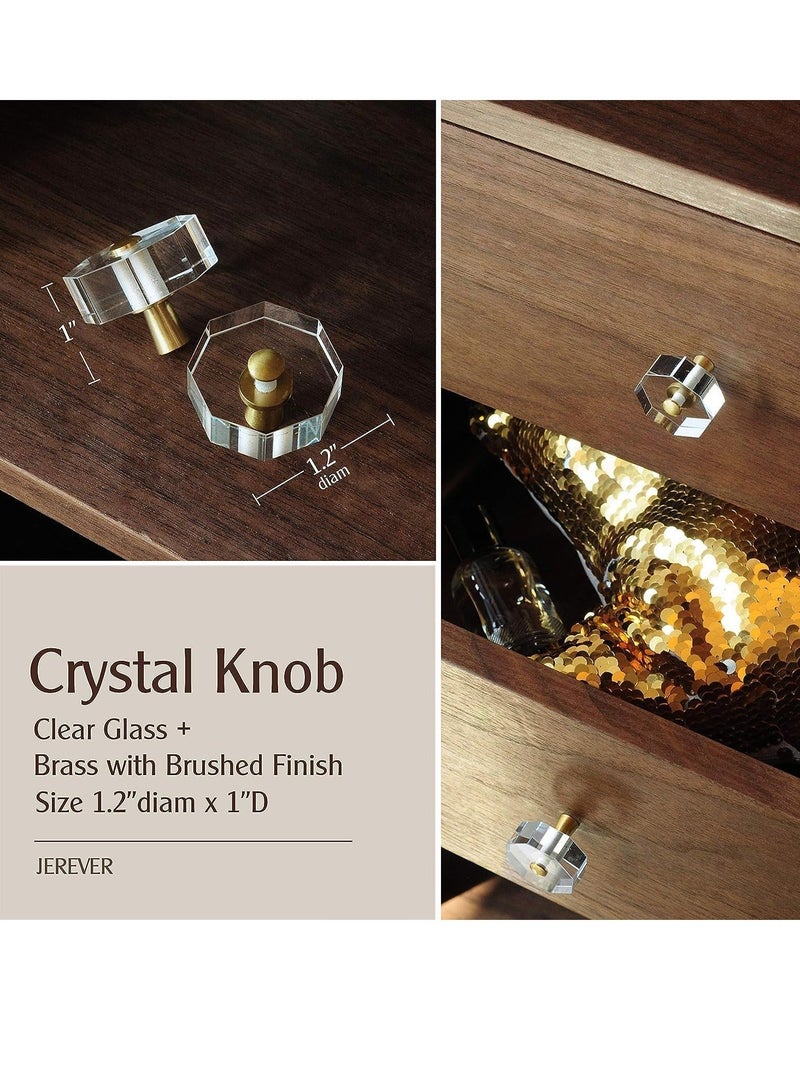 Glass Crystal Knobs Cabinet and Pulls Brass Drawer Pull Handle Gold Furniture Hardware for Dresser Kitchen 6 Pack Octagon