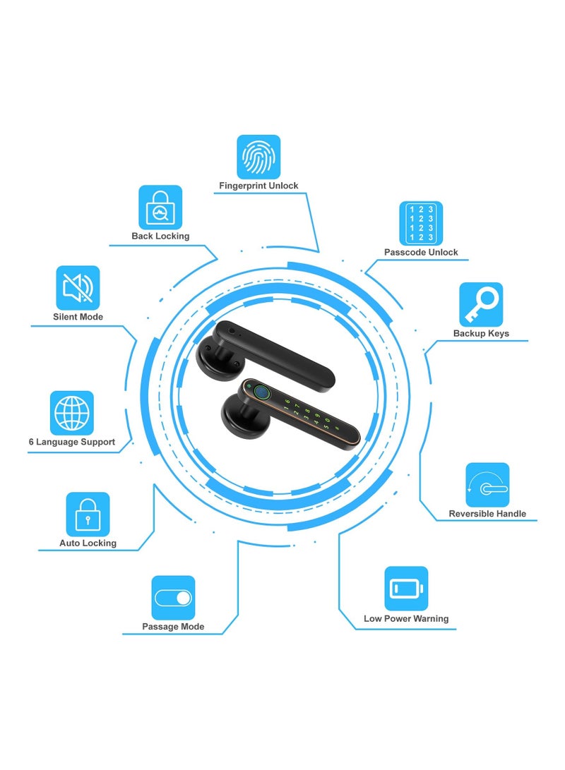 SYOSI Fingerprint Door Lock, Biometric Knob, Keyless Entry Handle with Fingerprint, Keypad Lock Touchscreen, Noise Free, Smart for Bedroom, Office, Apartment, Airbnb