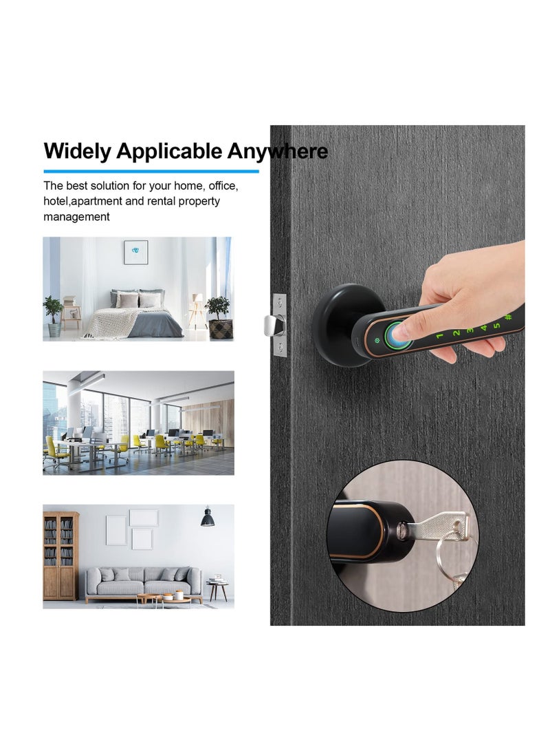 SYOSI Fingerprint Door Lock, Biometric Knob, Keyless Entry Handle with Fingerprint, Keypad Lock Touchscreen, Noise Free, Smart for Bedroom, Office, Apartment, Airbnb