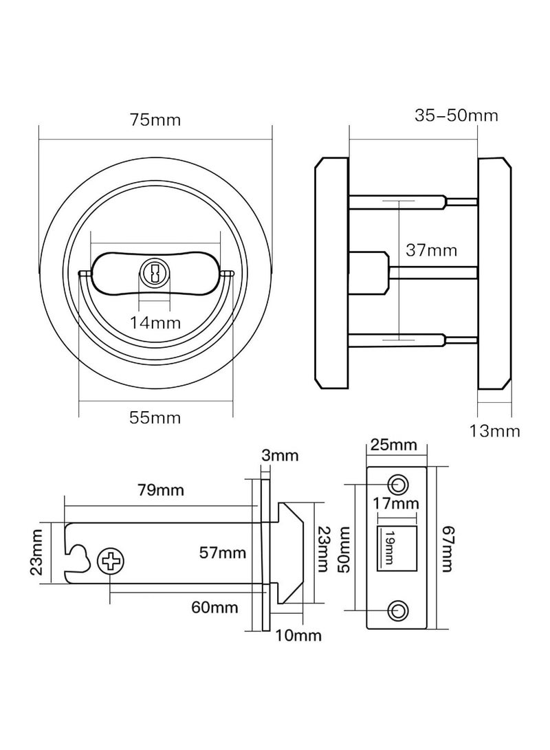 Pocket Door Lock with Key, Hardware Latch, Flush Knob, Easy to Install, Secure and Convenient for Doors, Privacy Key