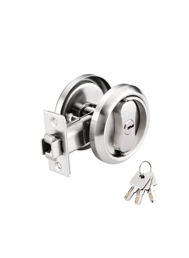 Pocket Door Lock with Key, Hardware Latch, Flush Knob, Easy to Install, Secure and Convenient for Doors, Privacy Key