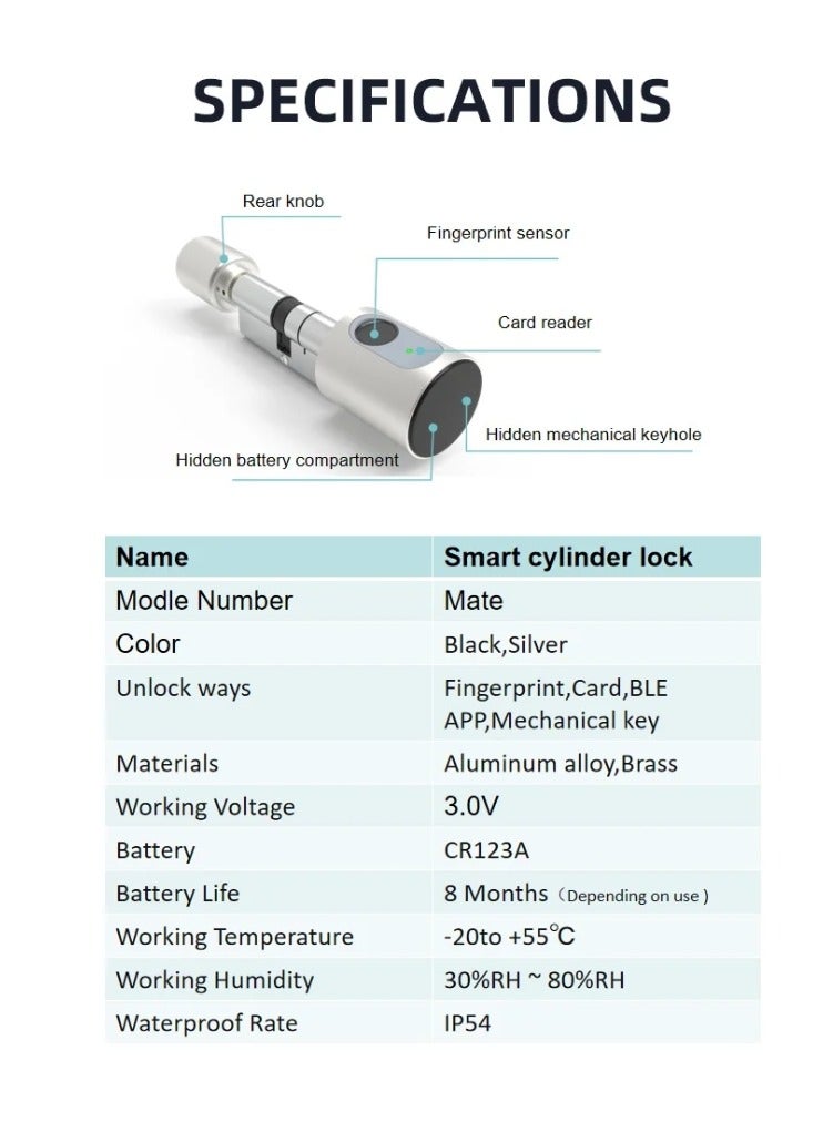 Tuya APP Fingerprint Bluetooth RFID Card Euro Cylinders Smart Door Lock Digital Keyless Replace Electronic Lock for Home Hotel