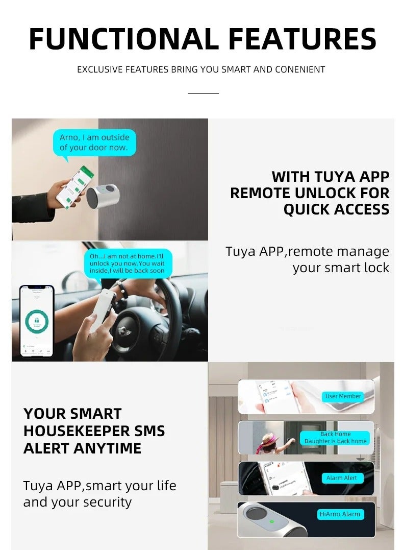 A smart door lock from Tuya that supports up to 100 fingerprints, a smart lock that supports opening via a mobile application, including 2 smart cards.