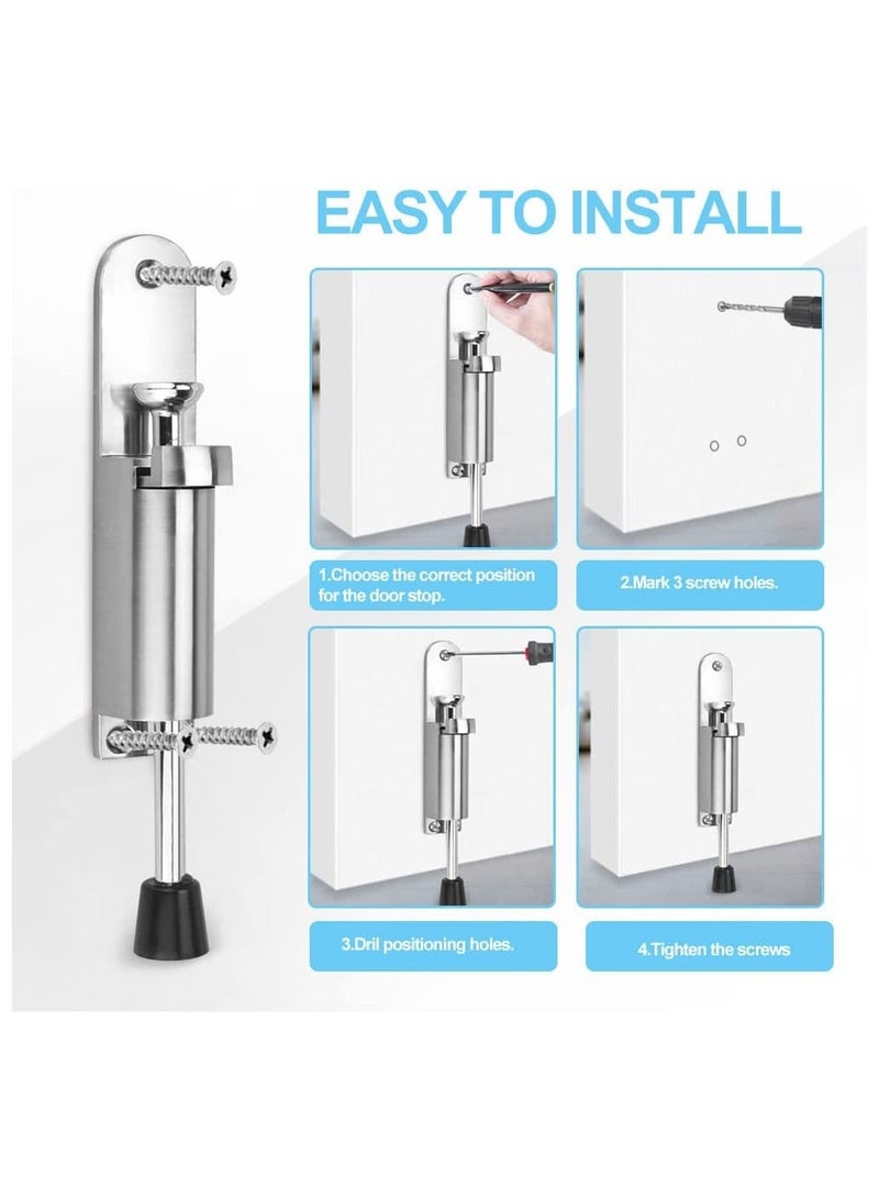 Kick Down Door Locks Stopper Holder Spring Loaded Adjustable Stainless Steel Heavy Duty Step On Retainer Zinc Alloy Soft Rubber Foot for Garage Gate Office Home